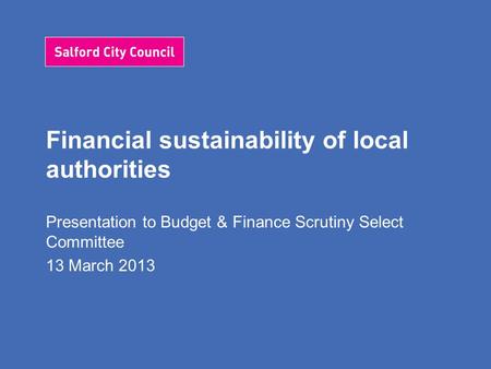 Financial sustainability of local authorities Presentation to Budget & Finance Scrutiny Select Committee 13 March 2013.