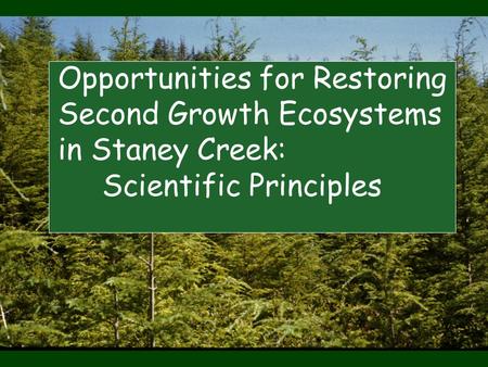Opportunities for Restoring Second Growth Ecosystems in Staney Creek: Scientific Principles.