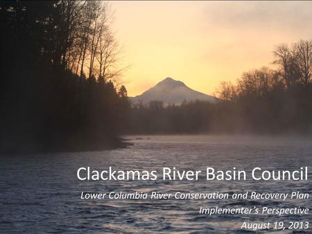 Clackamas River Basin Council Lower Columbia River Conservation and Recovery Plan Implementer’s Perspective August 19, 2013.