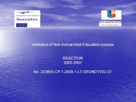 Validation of Non-formal Adult Education courses REACTION 2005-2007 No. 223855-CP-1-2005-1-LT-GRUNDTVIG-G1.