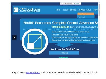 Step 1: Go to cacloud.com and under the Shared Cloud tab, select cPanel Cloudcacloud.com.
