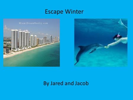 Escape Winter By Jared and Jacob. Location Tunnrberry Isle located in Miami, Florida Downtown Miami Just off HWY A1A Near the shore line Close to many.