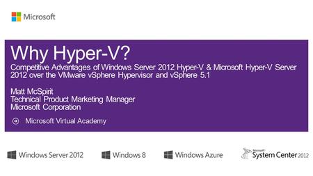 Microsoft Virtual Academy. 2 Competitive Advantages I - Core VirtualizationII - Private Cloud.