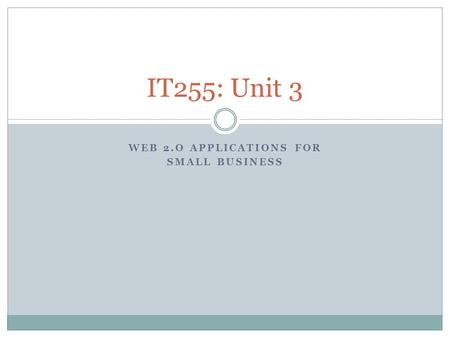 WEB 2.O APPLICATIONS FOR SMALL BUSINESS IT255: Unit 3.
