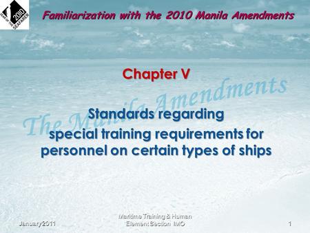 special training requirements for personnel on certain types of ships