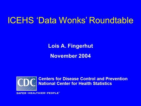 ICEHS ‘Data Wonks’ Roundtable Lois A. Fingerhut November 2004 Centers for Disease Control and Prevention National Center for Health Statistics.