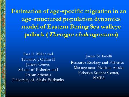 Estimation of age-specific migration in an age-structured population dynamics model of Eastern Bering Sea walleye pollock (Theragra chalcogramma) Sara.
