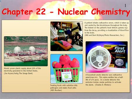 1 Chapter 22 - Nuclear Chemistry 2 3 Radioactivity One of the pieces of evidence for the fact that atoms are made of smaller particles came from the.