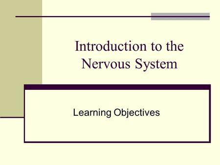 Introduction to the Nervous System Learning Objectives.