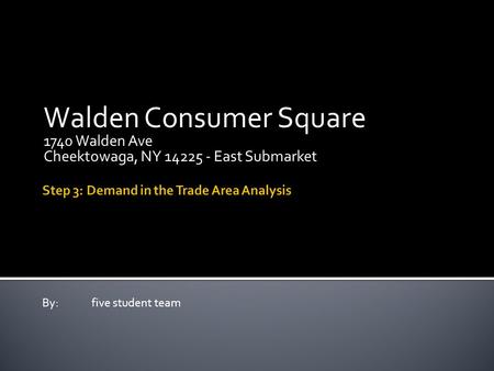 Walden Consumer Square 1740 Walden Ave Cheektowaga, NY 14225 - East Submarket By:five student team.