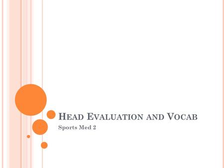 H EAD E VALUATION AND V OCAB Sports Med 2. H EAD V OCABULARY Alert: awake and responds immediately and appropriately Confused: impaired memory, disorientation.