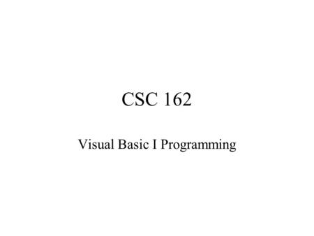 Visual Basic I Programming