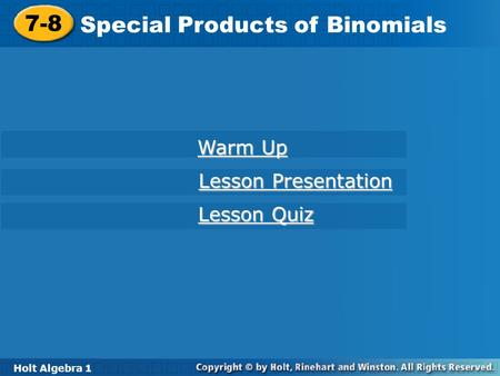 Special Products of Binomials