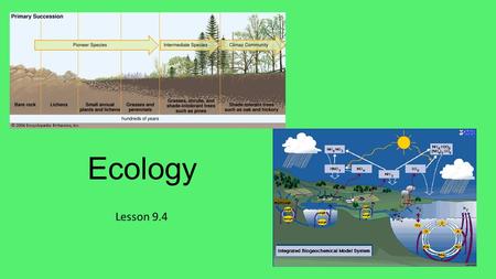 Ecology Lesson 9.4. Lesson Objectives Outline primary and secondary succession, and define climax community. Define biogeochemical cycles. Describe the.