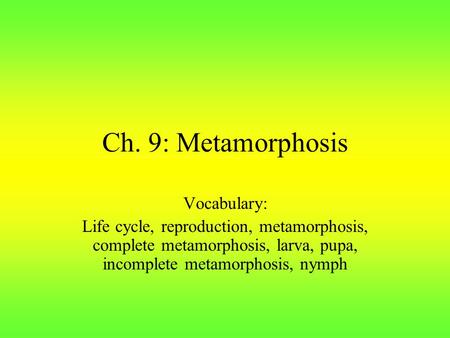 Ch. 9: Metamorphosis Vocabulary: