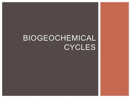 BIOGEOCHEMICAL CYCLES. Bio: life Geo: Earth Chemical Cycle: repeats WHAT IS A BIOGEOCHEMICAL CYCLE?