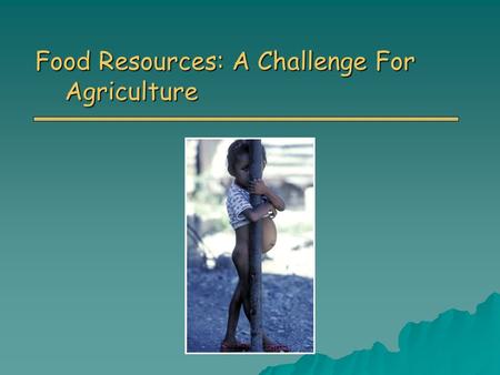 Food Resources: A Challenge For Agriculture