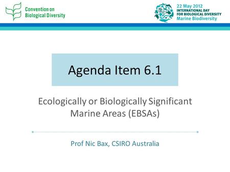 Agenda Item 6.1 Ecologically or Biologically Significant Marine Areas (EBSAs) Prof Nic Bax, CSIRO Australia.