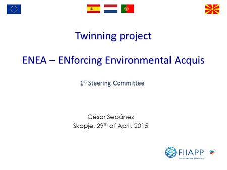 Twinning project ENEA – ENforcing Environmental Acquis César Seoánez Skopje, 29 th of April, 2015 1 st Steering Committee.