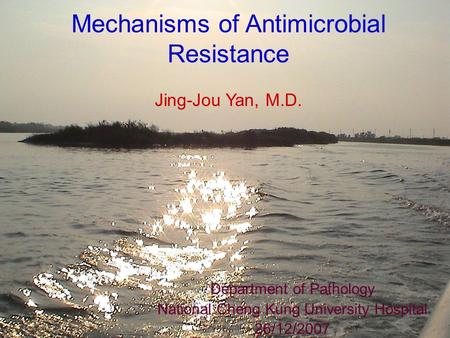 Mechanisms of Antimicrobial Resistance Jing-Jou Yan, M.D. Department of Pathology National Cheng Kung University Hospital 26/12/2007.