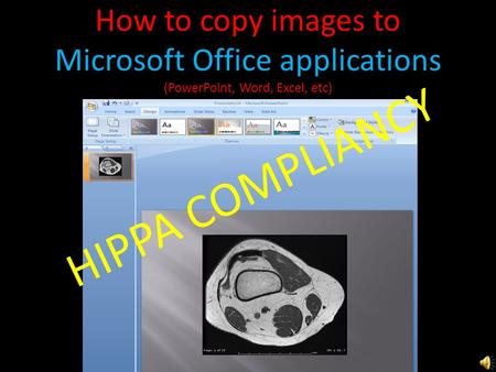 How to copy images to Microsoft Office applications (PowerPoint, Word, Excel, etc) HIPPA COMPLIANCY.