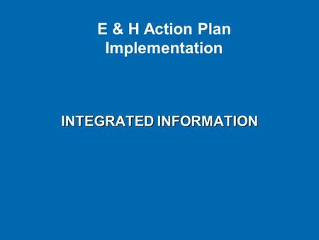 INTEGRATED INFORMATION E & H Action Plan Implementation.