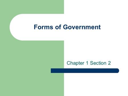 Forms of Government Chapter 1 Section 2. Classic Forms of Government Feudalism Classic Republic Absolute Monarchy Authoritarianism Despotism Liberal Democracy.