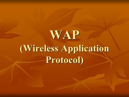 WAP (Wireless Application Protocol). W – World W – Wide W -- Web W – World W – Wide W – Wireless W -- Web The Two Paradigms.