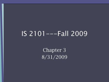 IS 2101---Fall 2009 Chapter 3 8/31/2009. LOOKING AT THE PARTS 8/17/2009IS 2101/01---Fall 20092.