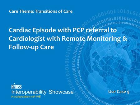 Cardiac Episode with PCP referral to Cardiologist with Remote Monitoring & Follow-up Care Care Theme: Transitions of Care Use Case 9 Interoperability Showcase.