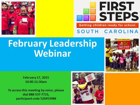 February Leadership Webinar February 17, 2015 10:00-11:30am To access this meeting by voice, please dial 888-537-7715, participant code 52045398#