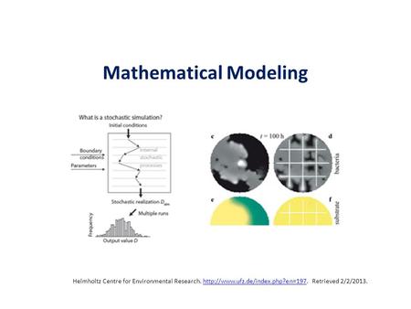Mathematical Modeling Helmholtz Centre for Environmental Research.  Retrieved 2/2/2013.http://www.ufz.de/index.php?en=197.