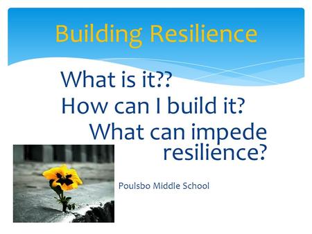 What is it?? How can I build it? What can impede resilience? Poulsbo Middle School Building Resilience.