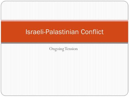 Ongoing Tension Israeli-Palastinian Conflict. Zionism The concept of the Jewish Race gaining a “homeland” Their homeland is the historical land God has.