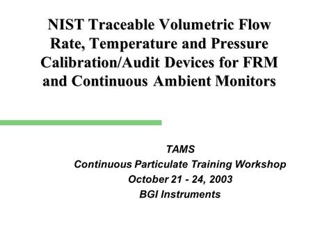 Continuous Particulate Training Workshop