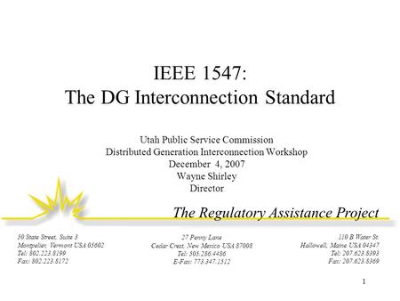 IEEE 1547: The DG Interconnection Standard