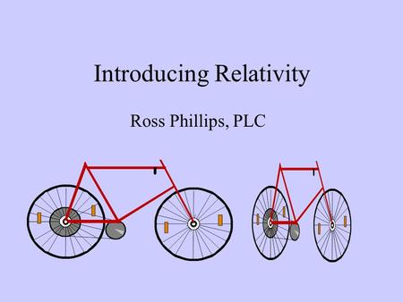 Introducing Relativity Ross Phillips, PLC New Course 2005 Einstein’s Relativity Detailed Study in Unit 3. 2004 many of the pilot schools are preparing.