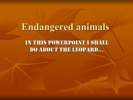 Endangered animals In this PowerPoint I shall do about the Leopard…