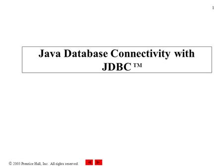  2003 Prentice Hall, Inc. All rights reserved. 1 Java Database Connectivity with JDBC TM.