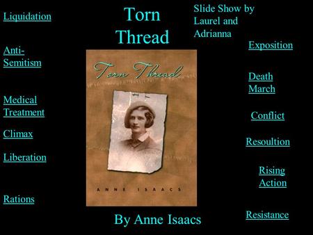 Torn Thread By Anne Isaacs Slide Show by Laurel and Adrianna Rations Death March Liquidation Medical Treatment Anti- Semitism Resistance Exposition Liberation.