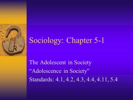 Sociology: Chapter 5-1 The Adolescent in Society