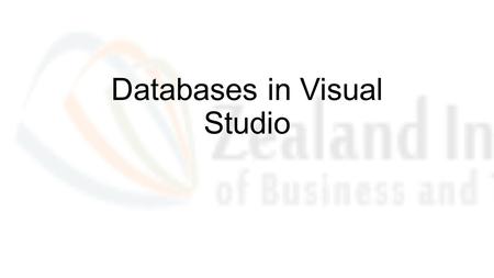 Databases in Visual Studio. Database in VisualStudio An MS SQL database are built in Visual studio The Name can be something like ”(localdb)\Projects”
