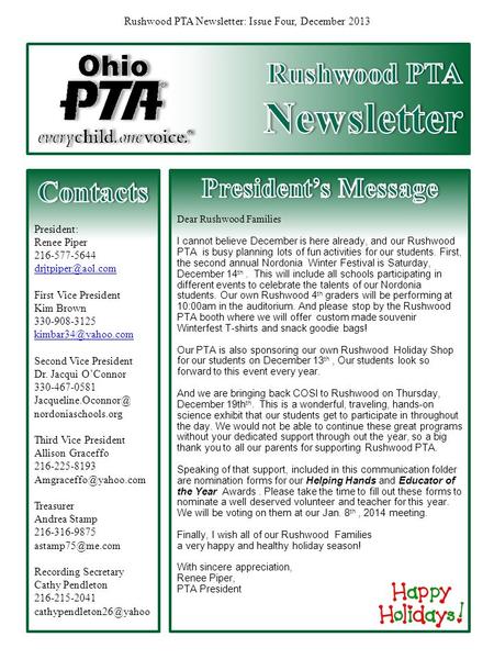 Rushwood PTA Newsletter: Issue Four, December 2013.