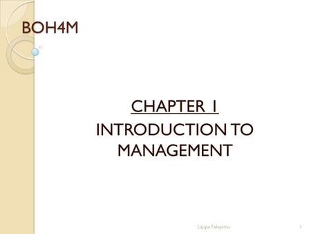 CHAPTER 1 INTRODUCTION TO MANAGEMENT