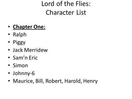 Lord of the Flies: Character List