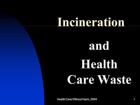 Health Care Without Harm, 20041 Incineration and Health Care Waste.