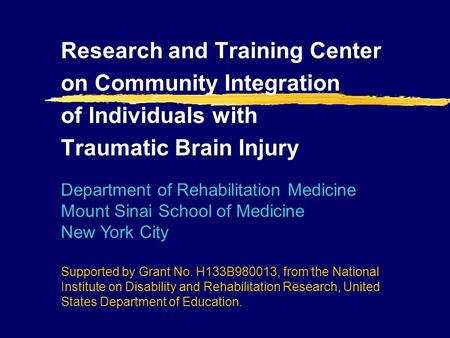 Research and Training Center on Community Integration of Individuals with Traumatic Brain Injury Department of Rehabilitation Medicine Mount Sinai School.