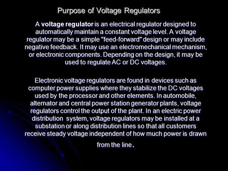 Purpose of Voltage Regulators
