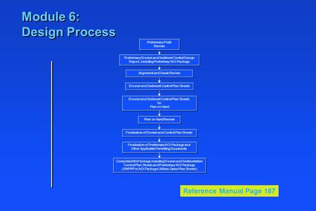 Module 6: Design Process Preliminary Field Review Preliminary Erosion and Sediment Control Design Report, including Preliminary NOI Package Alignment and.
