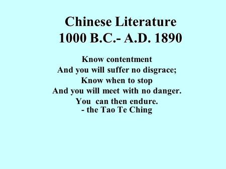 Chinese Literature 1000 B.C.- A.D. 1890